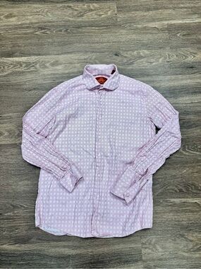 R. Lewis Pink White Check 100% Cotton Dress Shirt 16.5 34/35 Contemporary Fit